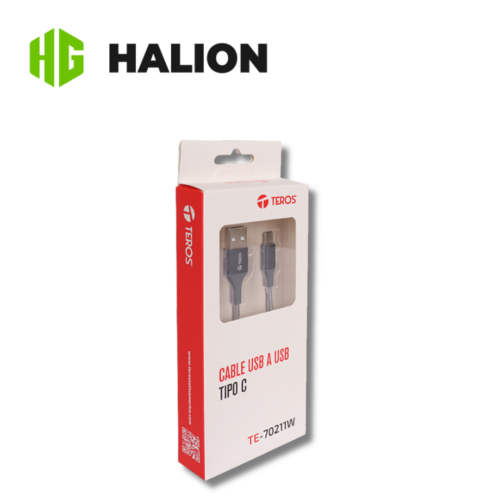 1-107.png Cable USB Teros Tipo A a Tipo C, 3A y 60W Máx, Gris | TE-70211W