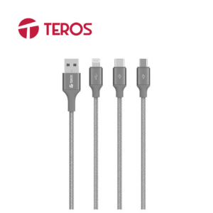 Cable USB Teros (TE-70210W), tipo A a tipo C/Lightning/Micro USB, 3,5 A, 17,5 W máx., Gris | TE-70210W