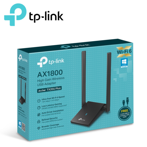 Adaptador TP-Link Archer TX20U Plus AX1800  USB Wi-Fi 6, doble banda, con dos antenas