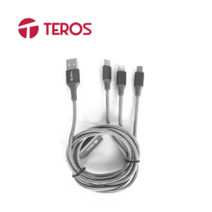 Cable USB Teros (TE-70210W), tipo A a tipo C/Lightning/Micro USB, 3,5 A, 17,5 W máx., Gris | TE-70210W