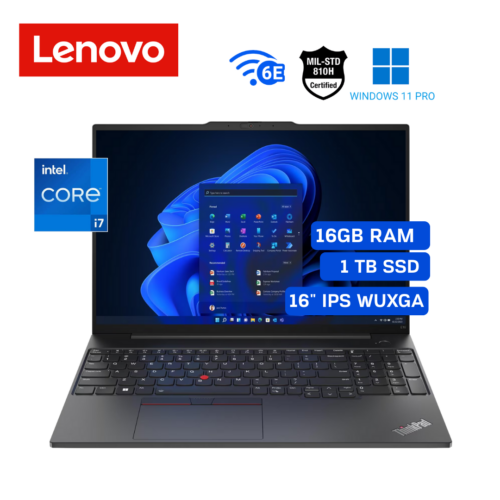 21JQ000PLM.png Laptop Lenovo ThinkPad E16 Gen 1, Core i7-1355U, 16 GB, 1 TB SSD, 16" WUXGA IPS, Video NVIDIA MX550 2 GB, Windows 11 Pro | 21JQ000PLM
